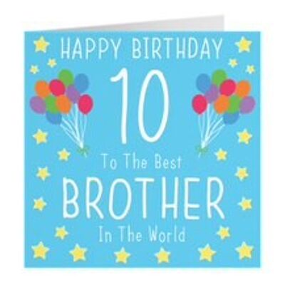 Brother 10th Birthday Card - Happy Birthday - 10 - To The Best Brother In The World - Iconic Collection