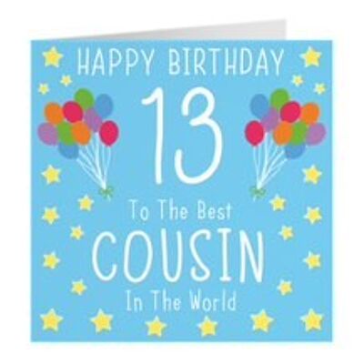 Cousin 13th Male Blue Birthday Card - Happy Birthday - 13 - To The Best Cousin In The World - Iconic Collection