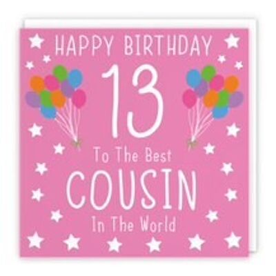 Cousin 13th Female Pink Birthday Card - Happy Birthday - 13 - To The Best Cousin In The World - Iconic Collection