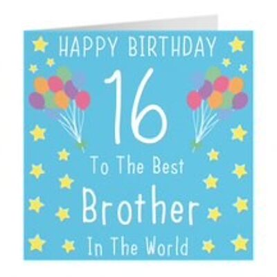 Brother 16th Birthday Card - Happy Birthday - 16 - To The Best Brother In The World - by Hunts England - Iconic Collection