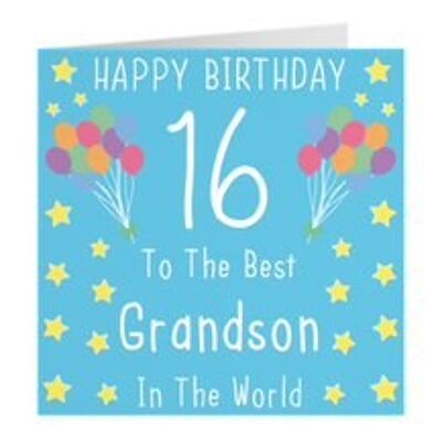 Grandson 16th Birthday Card - Happy Birthday - 16 - To The Best Grandson In The World - by Hunts England - Iconic Collection