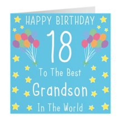 Grandson 18th Birthday Card - Happy Birthday - 18 - To The Best Grandson In The World - by Hunts England - Iconic Collection