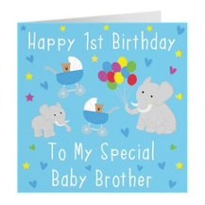 Hunts England Brother 1st Birthday Card - Happy 1st Birthday - to My Special Baby Brother - Elephants - Iconic Collection