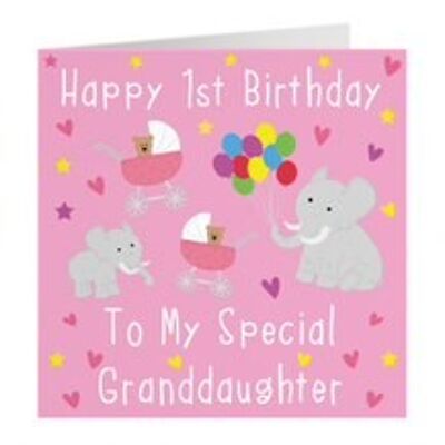 Hunts England Granddaughter 1st Birthday Card - 'Happy 1st Birthday' - 'To My Special Granddaughter' - Iconic Collection