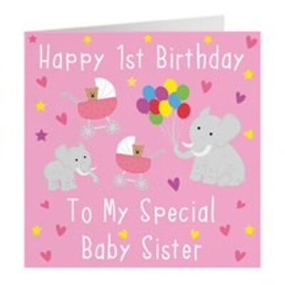Hunts England Sister 1st Birthday Card - 'Happy 1st Birthday' - 'To My Special Baby Sister'