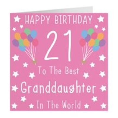 Granddaughter 21st Birthday Card - Happy Birthday - 21 - To The Best Granddaughter In The World - by Hunts England - Iconic Collection