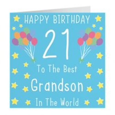 Grandson 21st Birthday Card - Happy Birthday - 21 - To The Best Grandson In The World - by Hunts England - Iconic Collection