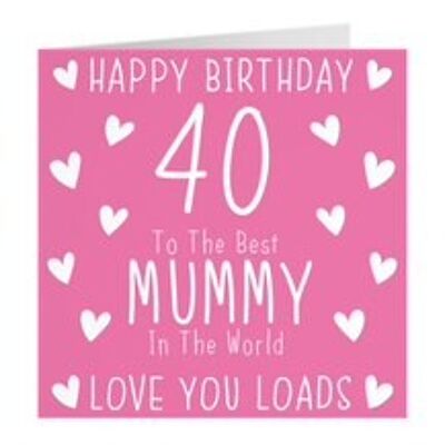 Mummy 40th Birthday Card - Happy Birthday - 40 - To The Best Mummy In The World - Love You Loads - by Hunts England - Iconic Collection