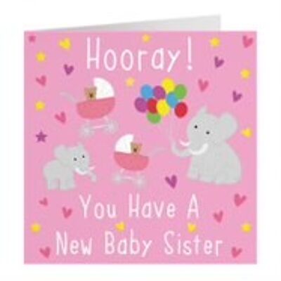 Hunts England New Baby Sister Card - 'Hooray!' - 'You Have A New Baby Sister' - New Baby Girl / New Sibling / Pregnancy Announcement Card - Iconic Collection