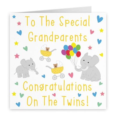 Hunts England Congratulations New Baby Twins Card For The Grandparents - 'To The Special Grandparents' - 'Congratulations On The Twins!' - Newborn / New Baby / New Twins Card - Iconic Collection