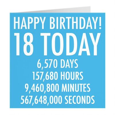 Funny 18th Birthday Card - Blue - Happy Birthday - 18 Today - Numbers Collection - For Him, Male, Son, Brother, Friend, Cousin, etc.