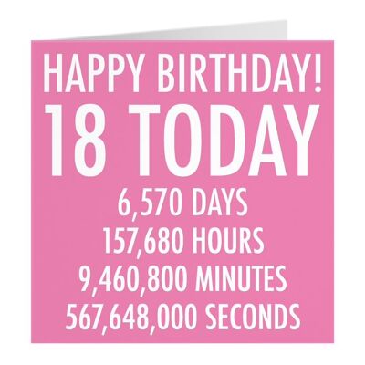 Funny 18th Birthday Card - Pink - Happy Birthday - 18 Today - Numbers Collection - For Her, Female, Sister, Daughter, Friend, Cousin, etc.