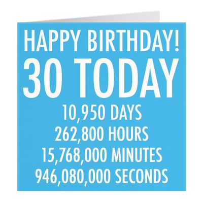 Funny 30th Birthday Card - Blue - Happy Birthday - 30 Today - Numbers Collection - For Him, Brother, Male, Son, Friend, Dad, etc.