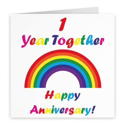 Hunts England LGBT Same Sex 1st Anniversary Card - '1 Year Together' - 'Happy Anniversary!' - Rainbow Collection