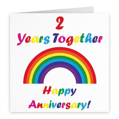 Hunts England LGBT Same Sex 2nd Anniversary Card - '2 Years Together' - 'Happy Anniversary!' - Rainbow Collection