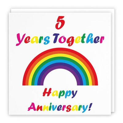 Hunts England LGBT Same Sex 5th Anniversary Card - '5 Years Together' - 'Happy Anniversary!' - Rainbow Collection