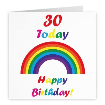 Hunts England 30th Birthday LGBT Same Sex Card - '30 Today' - 'Happy Birthday!' - Rainbow Collection