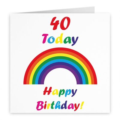 Hunts England 40th Birthday LGBT Same Sex Card - '40 Today' - 'Happy Birthday!' - Rainbow Collection