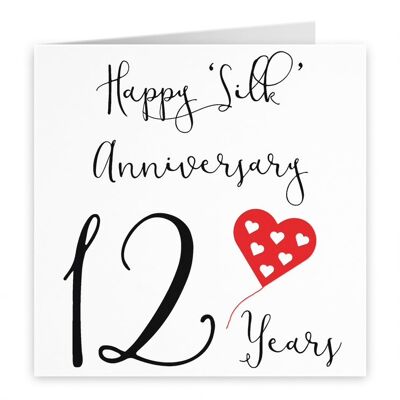 12th Wedding Anniversary Card - Happy 'Silk' Anniversary - 12 Years - by Hunts England - Red Heart Collection