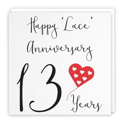 13th Wedding Anniversary Card - Happy 'Lace' Anniversary - 13 Years - by Hunts England - Red Heart Collection