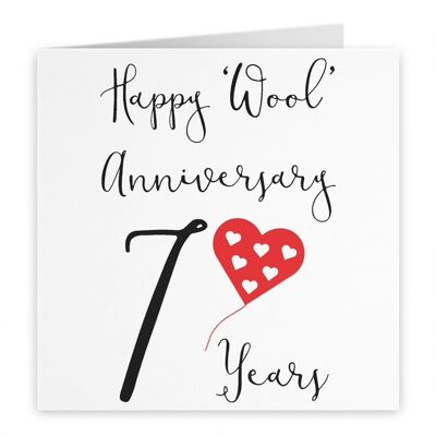 7th Wedding Anniversary Card - Happy 'Wool' Anniversary - 7 Years - by Hunts England - Red Heart Collection