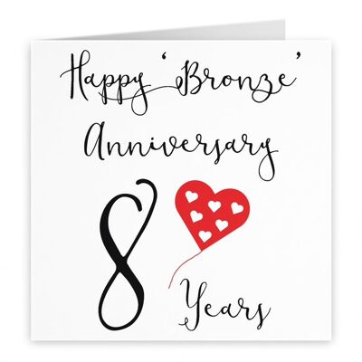 8th Wedding Anniversary Card - Bronze Anniversary - Red Heart Collection
