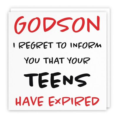 Hunts England Godson 20th Humorous Birthday Card - Godson - I Regret To Inform You That Your Teens Have Expired - Retro Collection