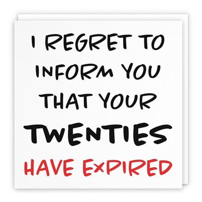 Hunts England Humorous 30th Birthday Card - I Regret To Inform You That Your Twenties Have Expired - For Him, Her, Boyfriend, Girlfriend, Friend, etc. - Retro Collection