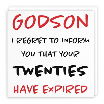 Hunts England Godson 30th Humorous Birthday Card - Godson - I Regret To Inform You That Your Twenties Have Expired - Retro Collection