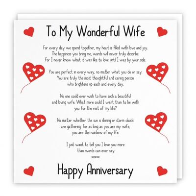 Hunts England Romantic Wife Wedding Anniversary Love Verse Card - To My Wonderful Wife - Happy Anniversary - Romantic Verses Collection
