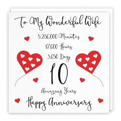 Hunts England Romantic Wife 10th Wedding Anniversary Card - To My Wonderful Wife - 10 Amazing Years - Timeless Collection