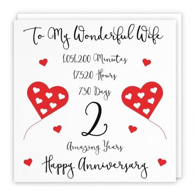 Hunts England Romantic Wife 2nd Wedding Anniversary Card - To My Wonderful Wife - 2 Amazing Years - Timeless Collection