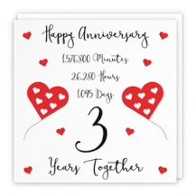Hunts England 3rd Wedding Anniversary Card - 3 Years Together - Happy Anniversary - Timeless Collection