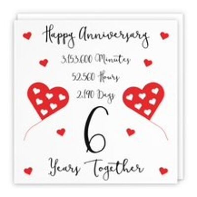 Hunts England 6th Wedding Anniversary Card - 6 Years Together - Happy Anniversary - Timeless Collection