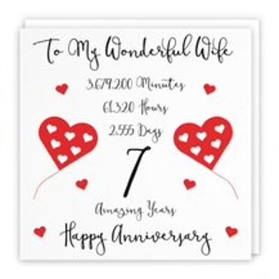 Hunts England Romantic Wife 7th Wedding Anniversary Card - To My Wonderful Wife - 7 Amazing Years - Timeless Collection