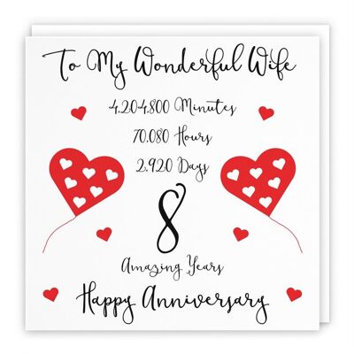 Hunts England Romantic Wife 8th Wedding Anniversary Card - To My Wonderful Wife - 8 Amazing Years - Timeless Collection