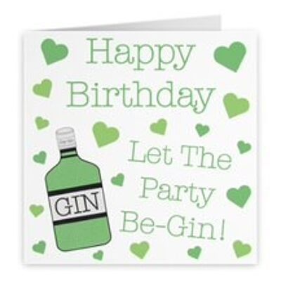 Gin Birthday Card - Happy Birthday - Let The Party Be-Gin! - by Hunts England - Urban Colour Collection