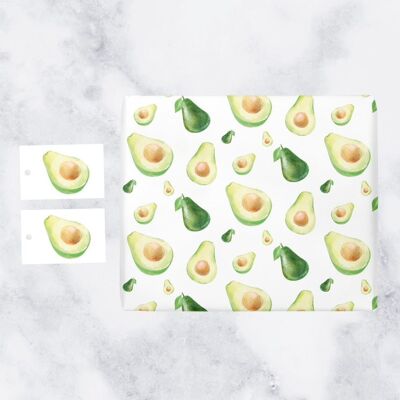 Hunts England Fruit Wrapping Paper - 1 Sheet & 2 Gift Tags - Countryside Collection (Avocado)