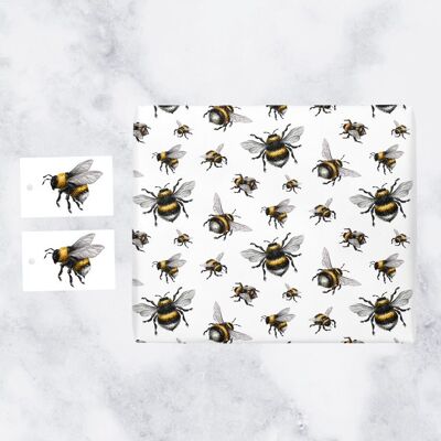 Hunts England Insects Gift Wrap And Tags (1 Sheet & 2 Tags) - Countryside Collection (Honey Bee)