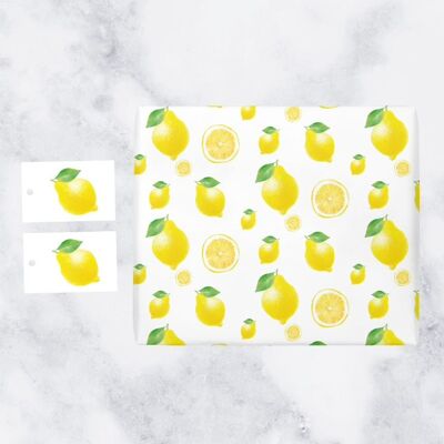 Hunts England Fruit Wrapping Paper - 1 Sheet & 2 Gift Tags - Countryside Collection (Lemon)