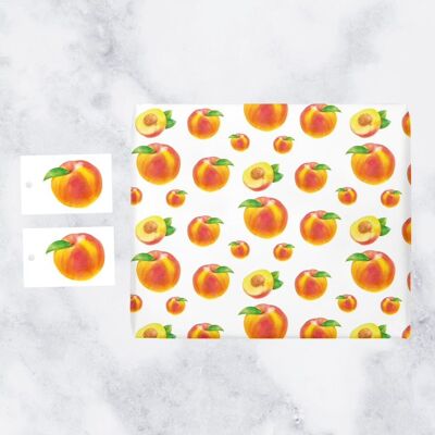 Hunts England Fruit Wrapping Paper - 1 Sheet & 2 Gift Tags - Countryside Collection (Peach)