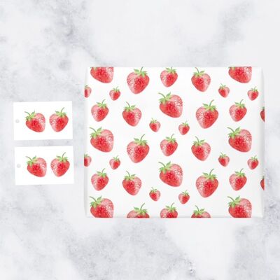 Hunts England Fruit Wrapping Paper - 1 Sheet & 2 Gift Tags - Countryside Collection (Strawberry)
