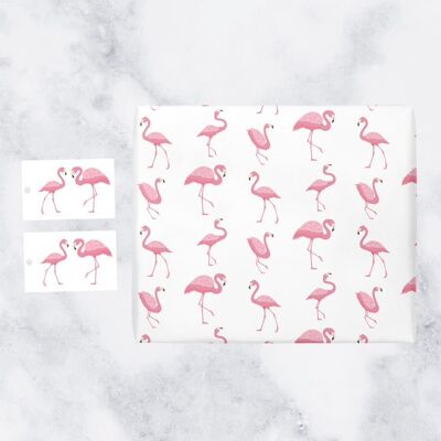 Flamingo Gift Wrap And Tags (1 Sheet & 2 Tags) - Iconic Collection - Ideal For Wildlife Nature Lovers