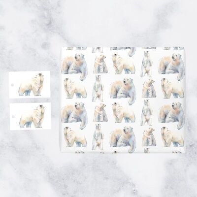 Polar Bear Gift Wrap And Tags (1 Sheet & 2 Tags) - Iconic Collection - Ideal For Wildlife & Nature Lovers
