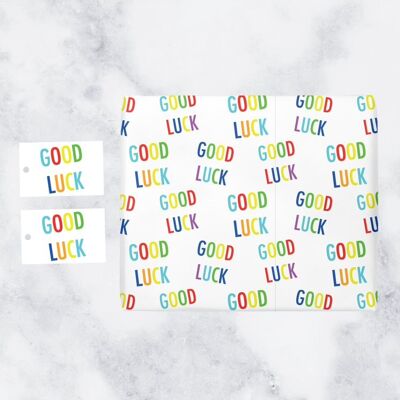 Good Luck Gift Wrapping Paper & Gift Tags - 'Good Luck' (1 Sheet & 2 Tags) - Colourful Collection