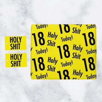 Holy Shit 19th Birthday Gift Wrapping Paper & Gift Tags (1 Sheet & 2 Tags) - Holy Shit - 19 Today! - by Hunts England - Holy Shit Collection