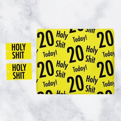 Holy Shit 20th Birthday Gift Wrapping Paper & Gift Tags (1 Sheet & 2 Tags) - 'Holy Shit' - '20 Today!' - Holy Shit Collection