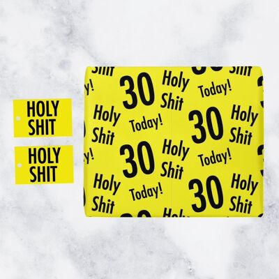 Holy Shit 30th Birthday Gift Wrapping Paper & Gift Tags (1 Sheet & 2 Tags) - Holy Shit - 30 Today! - Holy Shit Collection