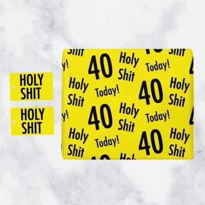 Holy Shit 40th Birthday Gift Wrapping Paper and Gift Tags (1 Sheet & 2 Gift Tags) - Holy Shit - 40 - Today! - by Hunts England - Holy Shit Collection