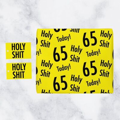 Holy Shit 65th Birthday Gift Wrapping Paper and Gift Tags (1 Sheet & 2 Gift Tags) - Holy Shit - 65 - Today! - by Hunts England - Holy Shit Collection